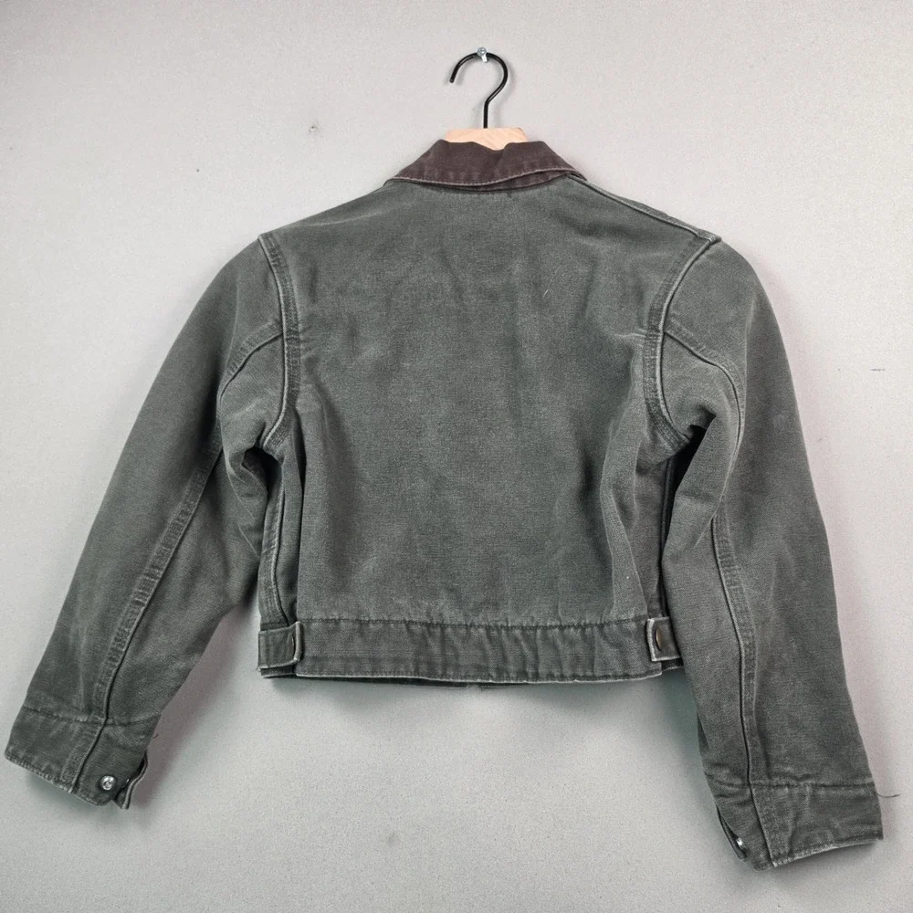 Carhartt Detroit Jacket Kids 6/7 Green Blanket Lined Chore Coat Brown Collar Y2K